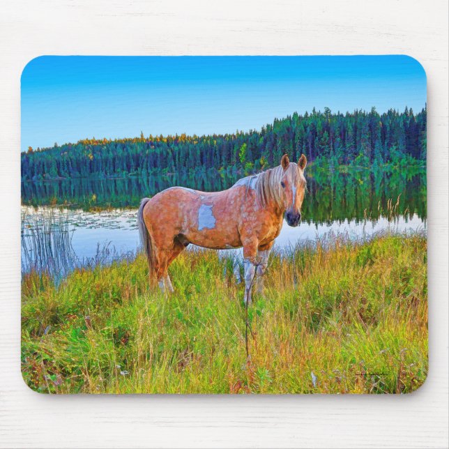 Palomino Pinto by Lake and Forest Scene Mouse Mat (Front)
