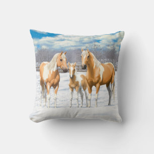 Palomino Pinto Paint Quarter Horses In Snow Cushion