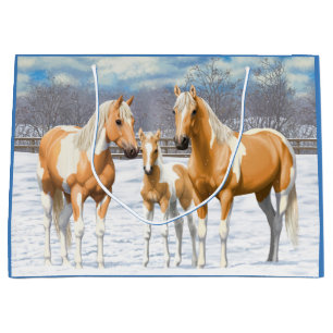 Palomino Pinto Paint Quarter Horses In Snow Large Gift Bag