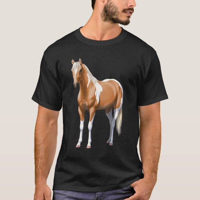 Palomino Pinto Quarter Horse Paint Horse Stallion T-Shirt (Front)