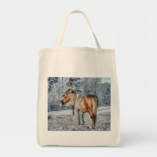 Palomino Pinto Stallion and Snow Winter-theme Tote Bag