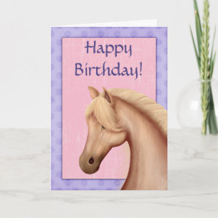 Palomino Pony Purple and Pink Horse Happy Birthday Card