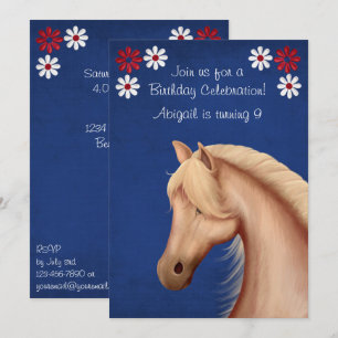 Palomino Pony Red White Blue Horse Birthday Invite