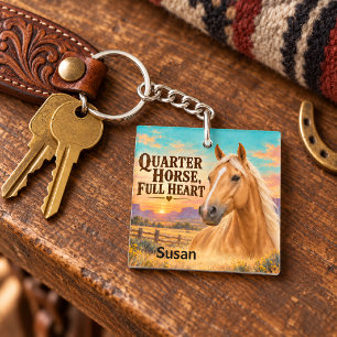 Palomino Quarter Horse Full Heart Western Sunset Key Ring