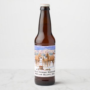 Palomino Quarter Horses In Winter Snow Beer Bottle Label