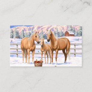 Palomino Quarter Horses In Winter Snow Business Card