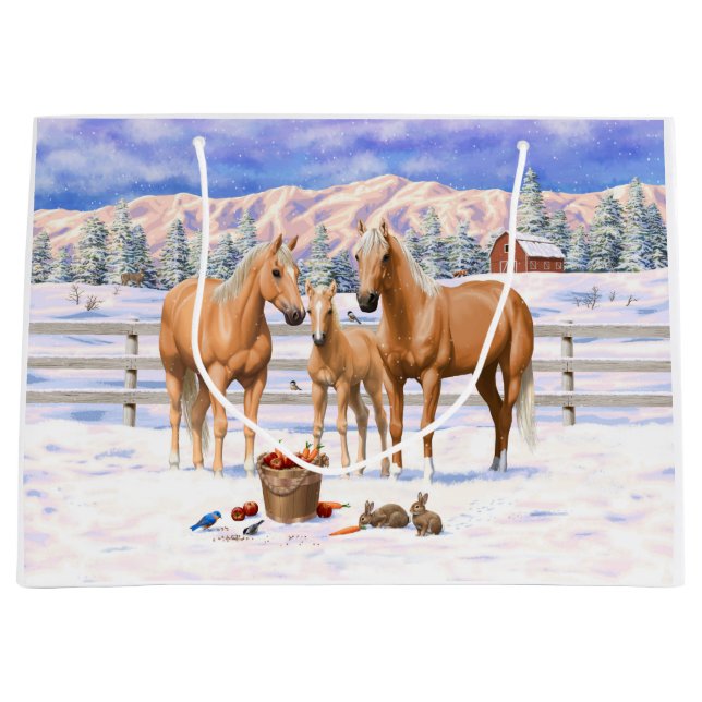 Palomino Quarter Horses In Winter Snow Large Gift Bag (Front)