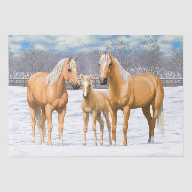 Palomino Quarter Horses In Winter Snow Tissue Paper (Front)