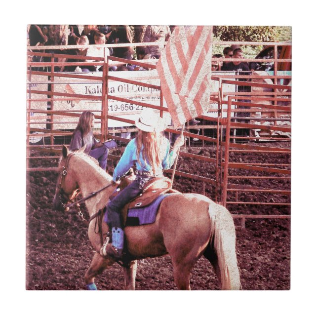 Palomino Rodeo American Flag Horse Tile (Front)