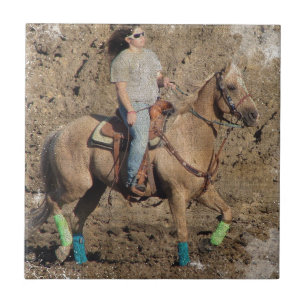 Palomino Rodeo Horse Warmup Grunge Tile