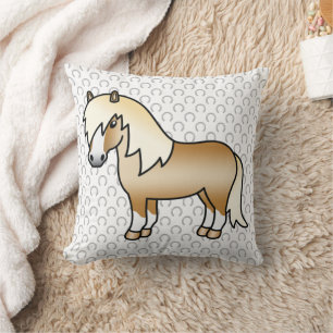 Palomino Shetland Pony Cute Cartoon Illustration Cushion
