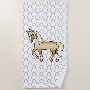 Palomino Trotting Horse Cute Cartoon Illustration Beach Towel
