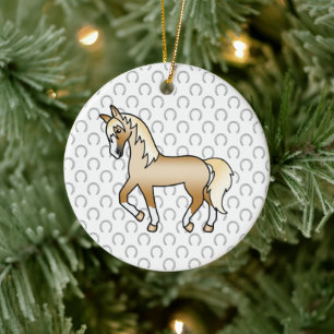 Palomino Trotting Horse Cute Cartoon Illustration Ceramic Tree Decoration