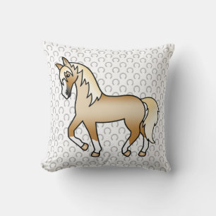 Palomino Trotting Horse Cute Cartoon Illustration Cushion
