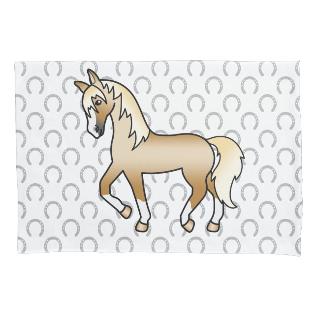 Palomino Trotting Horse Cute Cartoon Illustration Pillowcase (Front)