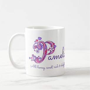 Pamela name meaning heart flower P monogram mug