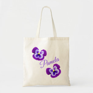 Pamela, Name, With Purple Pansies, Tote Bag