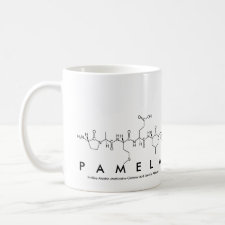 Mug featuring the name Pamela spelled out in the single letter amino acid code