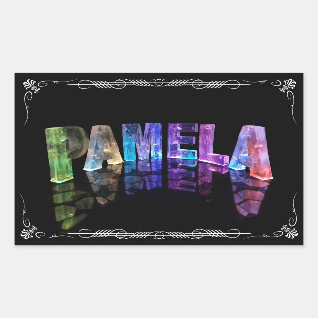 Pamela  - The Name Pamela in 3D Lights (Photograph Rectangular Sticker (Front)