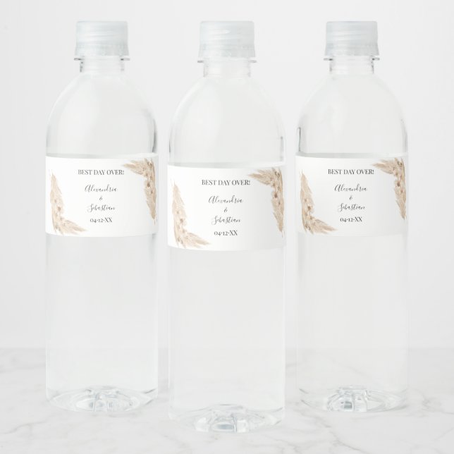 Pampa Grass Bridal Shower Couples Wedding Water Bottle Label (Bottles)