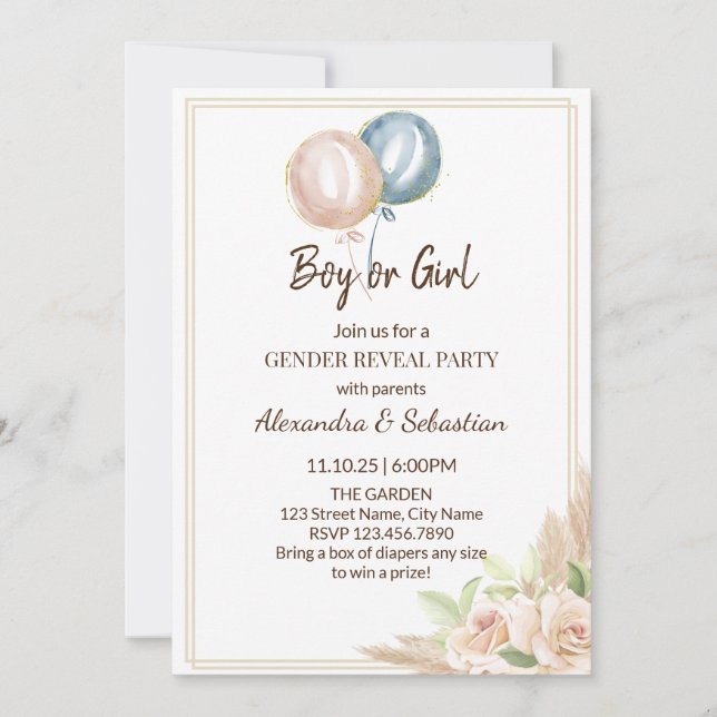 Pampa Grass Gender Reveal Invitation (Front)
