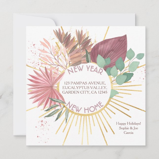 Pampas and Eucalyptus Wreath Holiday Moving Announcement (Front)