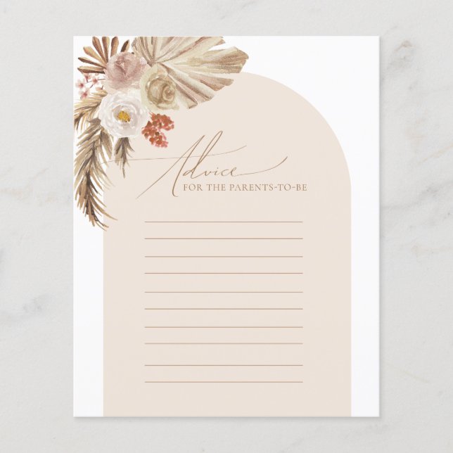 Pampas Arch Advice to Parent Baby Shower Game (Front)