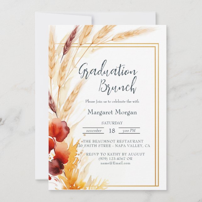 Pampas Autumn Beige Bridal Brunch Invitation (Front)