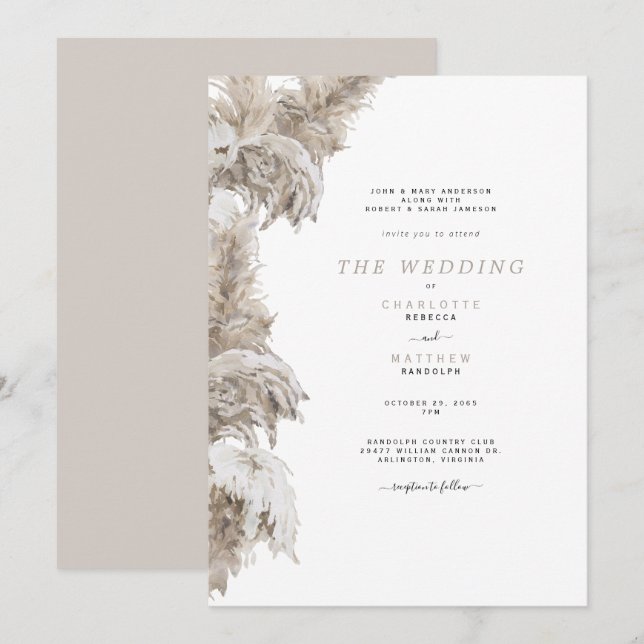 Pampas Beige Both Sets Parents Wedding II Invitation (Front/Back)