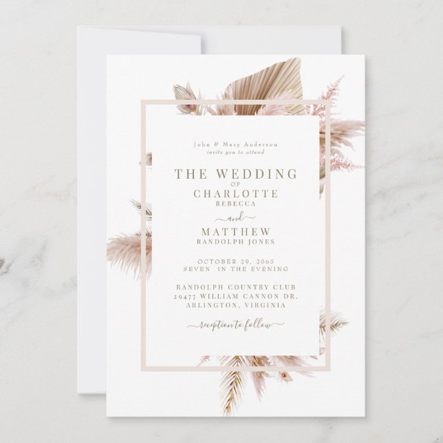 Pampas Beige Bride Parents Wedding Invitation (Front)