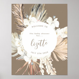 Pampas Boho Bronze Beach Hello Baby Shower Welcome Poster
