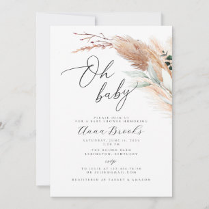 Pampas boho Oh Baby baby shower Invitation