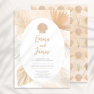 Pampas Boho Palm Ocean Wedding Invitation