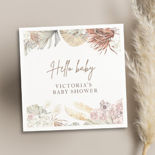 Pampas Boho Stylish Baby Shower Cocktail Napkin