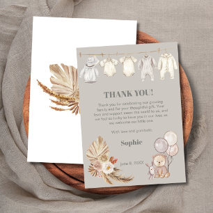 Pampas Boho We Can Bearly Wait Baby Shower Thank You Card