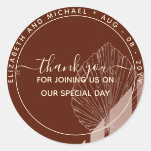Pampas Burgundy Thank You Favour Classic Round Sticker