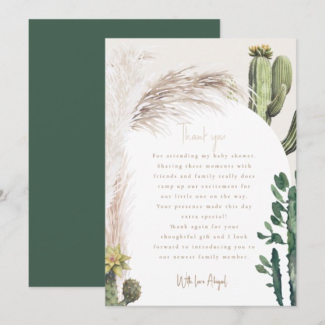 Pampas Cactus Baby Shower Thank You Card (Front/Back)