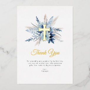 pampas dusty blue floral cross thank you card