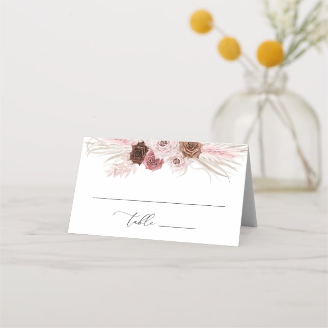  pampas dusty pink floral folded wedding place card (Front)