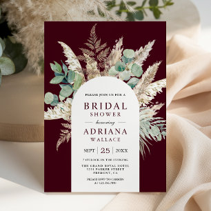 Pampas Eucalyptus Arch Burgundy Bridal Shower Invitation