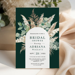 Pampas Eucalyptus Arch Emerald Green Bridal Shower Invitation