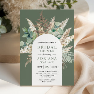 Pampas Eucalyptus Arch Sage Green Bridal Shower Invitation