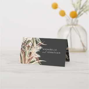 Pampas eucalyptus black modern rustic wedding place card