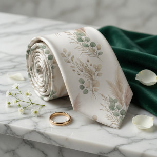 Pampas Eucalyptus Dried Botanical Garland Pattern Tie