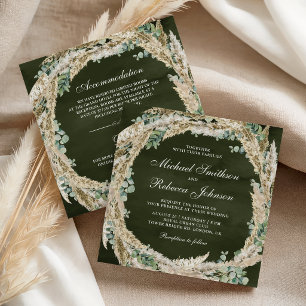 Pampas Eucalyptus Olive Green Wedding All in One Invitation