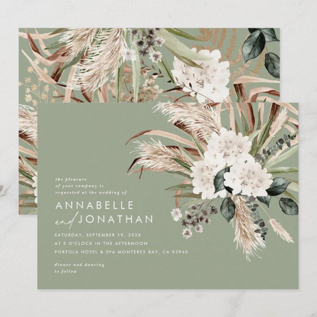 Pampas eucalyptus sage green modern rustic wedding (Front/Back)