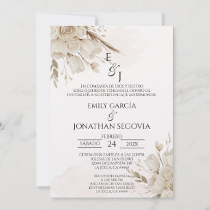 Pampas floral bouquet Spanish wedding  Invitation