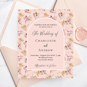 Pampas florals rose gold wedding invitation