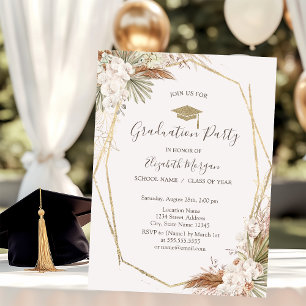 Pampas Flowers,Grad Cap,Graduation  Invitation