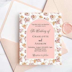 Pampas flowers rose gold budget wedding invitation flyer